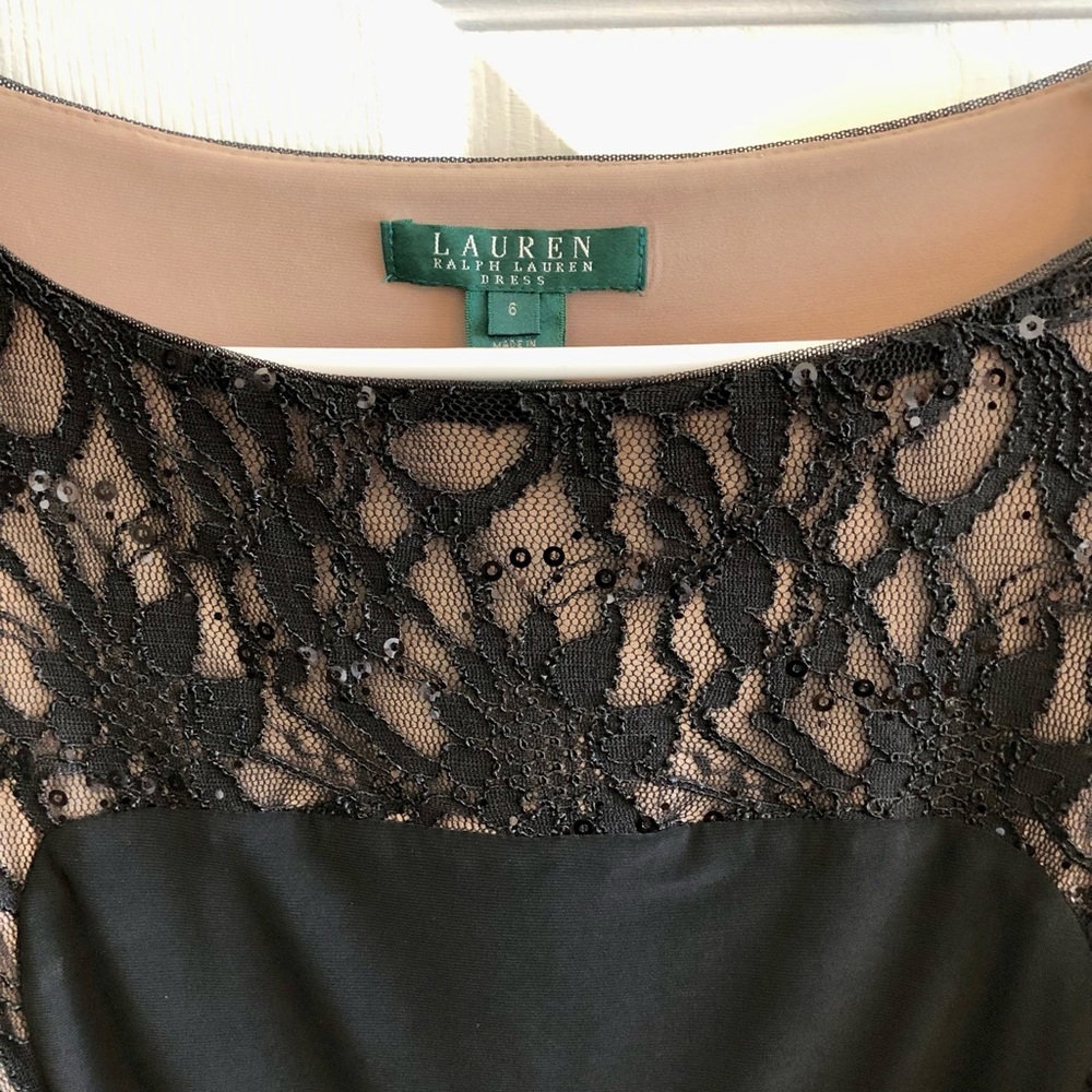 Ralph Lauren black sleeveless dress with lace and sequins. Size 6. - Picture 6 of 8